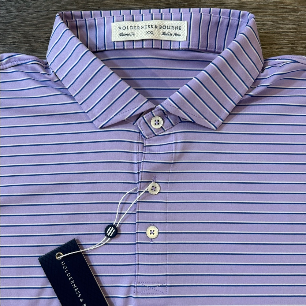 Holderness & Bourne The Sutton Shirt Striped Golf Performance Polo Purple XXL